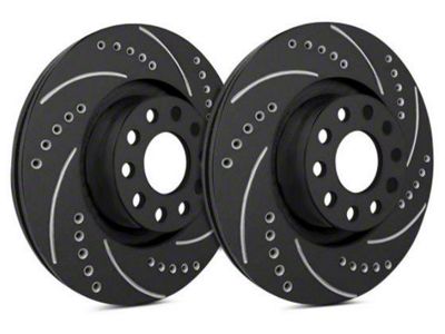 SP Performance Cross-Drilled and Slotted Rotors with Black Zinc Plating; Front Pair (16-23 Camaro SS w/ 4-Piston Front Calipers)