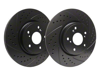 SP Performance Double Drilled and Slotted Rotors with Black Zinc Plating; Front Pair (16-23 Camaro SS w/ 4-Piston Front Calipers)