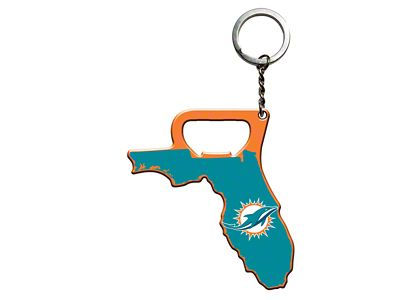 Keychain Bottle Opener with Miami Dolphins Logo; Aqua