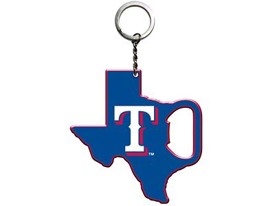 Keychain Bottle Opener with Texas Rangers Logo; Blue and Red
