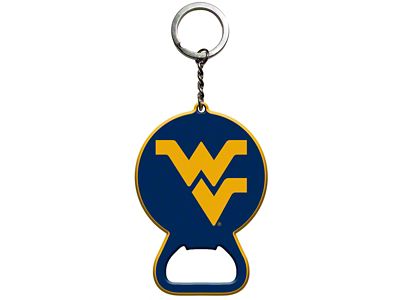 Keychain Bottle Opener with West Virginia University Logo; Blue and Yellow