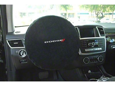 Steering Wheel Cover with Dodge Two Red Slashes Logo; Black (Universal; Some Adaptation May Be Required)