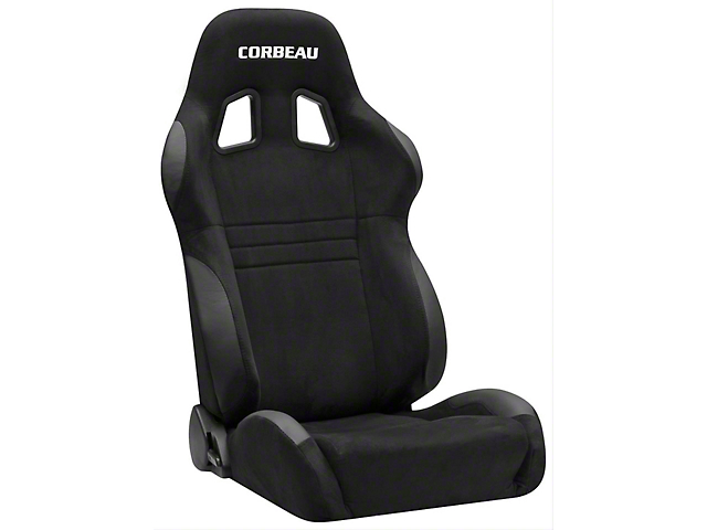Corbeau A4 Racing Seats with Double Locking Seat Brackets; Black Suede (99-04 Mustang)