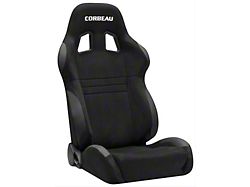 Corbeau A4 Racing Seats with Double Locking Seat Brackets; Black Suede (05-09 Mustang)