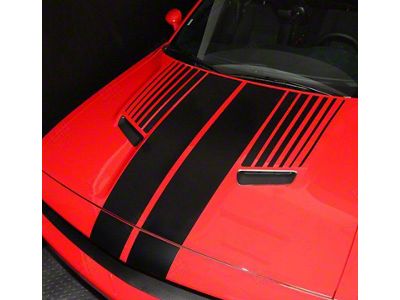 Split Hood T-Stripes with Strobe Decals; Gloss Black (15-18 Challenger)