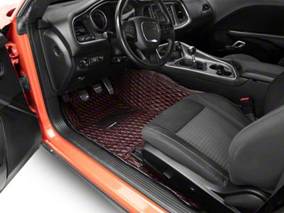 Single Layer Diamond Front and Rear Floor Mats; Black and Red Stitching (08-23 Challenger)