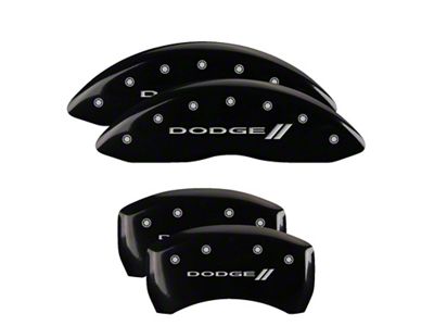 MGP Black Caliper Covers with Dodge Stripes Logo; Front and Rear (06-10 Charger R/T)