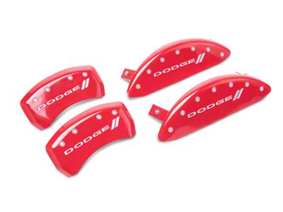 MGP Red Caliper Covers with Dodge Stripes Logo; Front and Rear (06-10 Charger R/T)