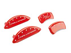 MGP Red Caliper Covers with Challenger and Vintage Style R/T Logo; Front and Rear (11-23 Challenger R/T; 2014 Challenger Rallye Redline; 17-23 Challenger GT, T/A; 12-23 Challenger SXT w/ Dual Piston Front Calipers)