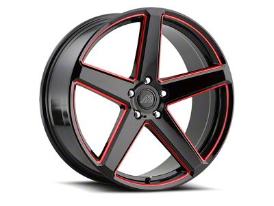 MACH Forged MF.15 Glossy Black with Red Milled Accents Wheel; 20x9 (08-23 RWD Challenger, Excluding Widebody)