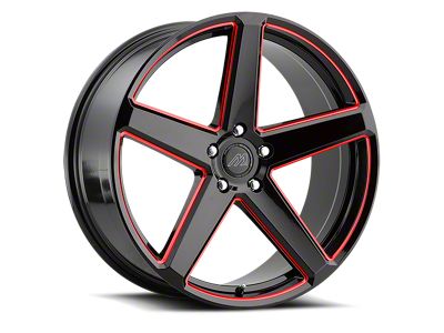MACH Forged MF.15 Glossy Black with Red Milled Accents Wheel; 20x9 (17-23 AWD Challenger)