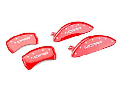 MGP Red Caliper Covers with MOPAR Logo; Front and Rear (11-23 Challenger R/T; 2014 Challenger Rallye Redline; 17-23 Challenger GT, T/A; 12-23 Challenger SXT w/ Dual Piston Front Calipers)