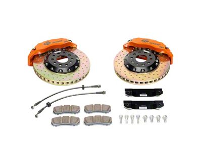Ksport Procomp 8-Piston Front Big Brake Kit with 14-Inch Slotted Rotors; Orange Calipers (08-23 RWD Challenger, Excluding SRT)