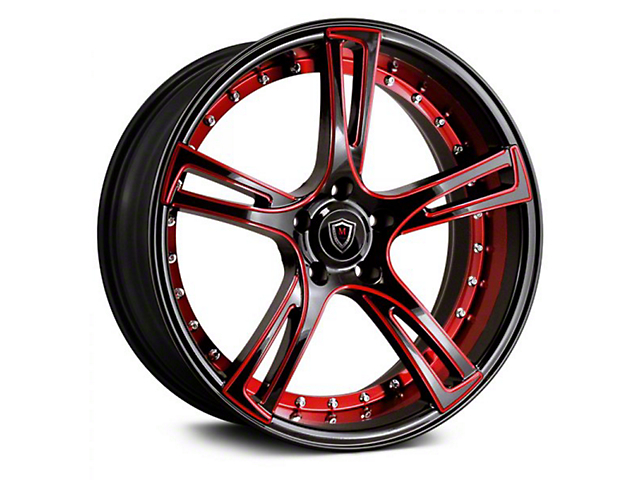 Marquee Wheels M3247 Gloss Black with Red Milled Accents Wheel; Rear Only; 22x10.5 (08-23 RWD Challenger, Excluding Widebody)