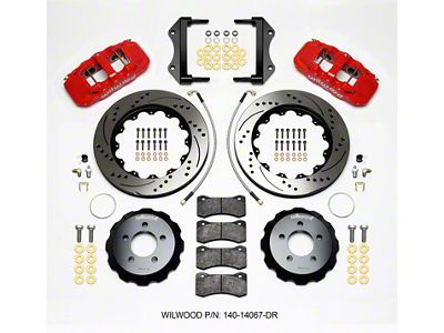 Wilwood AERO6 Front Big Brake Kit with Drilled and Slotted Rotors; Red Calipers (12-15 Challenger R/T, Rallye Redline, SXT)