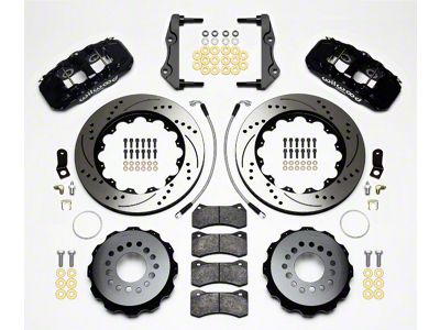 Wilwood AERO4 Rear Big Brake Kit with Drilled and Slotted Rotors; Black Calipers (12-15 Challenger R/T, Rallye Redline, SXT)