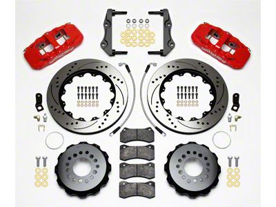Wilwood AERO4 Rear Big Brake Kit with Drilled and Slotted Rotors; Red Calipers (12-15 Challenger R/T, Rallye Redline, SXT)