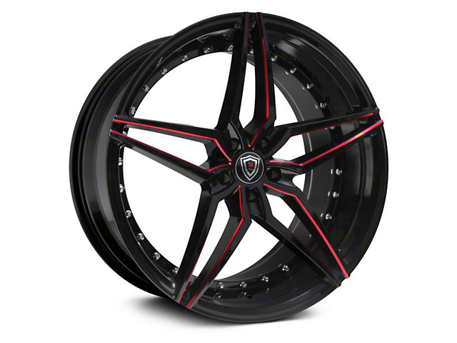 Marquee Wheels M3259 Gloss Black with Red Milled Wheel; 22x9 (08-23 RWD Challenger, Excluding Widebody)