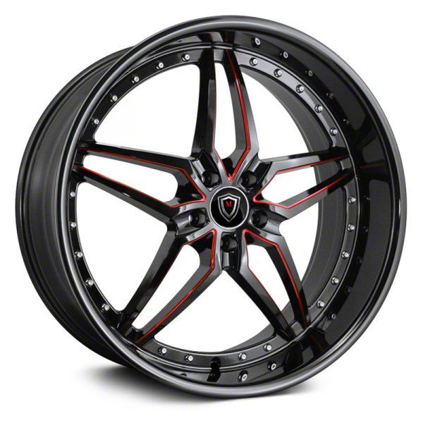 Marquee Wheels M5331A Gloss Black Red Milled Wheel; Rear Only; 22x10.5 (08-23 RWD Challenger, Excluding Widebody)