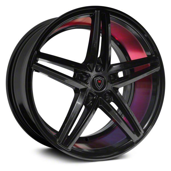 Marquee Wheels M8571 Gloss Black with Red Milled Accents Wheel; 18x8 (08-23 RWD Challenger w/o Brembo, Excluding Widebody)