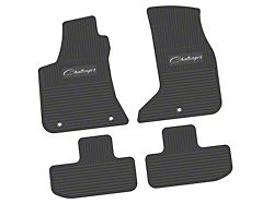 FLEXTREAD Factory Floorpan Fit Custom Vintage Scene Front and Rear Floor Mats with White Challenger Script Insert; Black (17-23 AWD Challenger)