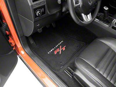 Lloyd Velourtex Front and Rear Floor Mats with Challenger and Silver RT Logo; Black (11-23 Challenger, Excluding AWD)