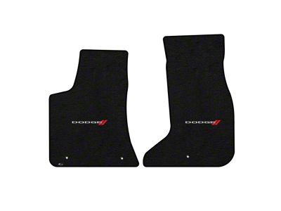 Lloyd Velourtex Front Floor Mats with Dodge and Stripes Logo; Black (17-23 AWD Challenger)