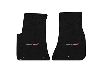 Lloyd Velourtex Front Floor Mats with Dodge and Stripes Logo; Black (11-23 Challenger, Excluding AWD)