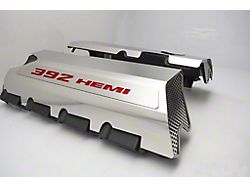 Polished Fuel Rail Covers with 392 HEMI Lettering; Red Carbon Fiber (15-23 6.4L HEMI Challenger w/o Shaker Hood)
