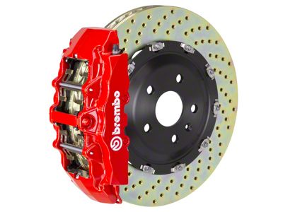 Brembo GT Series 8-Piston Front Big Brake Kit with 15-Inch 2-Piece Cross Drilled Rotors; Red Calipers (06-14 Charger SRT8)