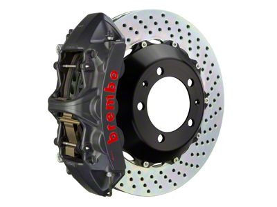 Brembo GT-S Series 6-Piston Front Big Brake Kit with 14-Inch 2-Piece Cross Drilled Rotors; Black Hard Anodized Calipers (11-23 5.7L HEMI, V6 Charger)
