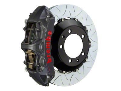 Brembo GT-S Series 6-Piston Front Big Brake Kit with 14-Inch 2-Piece Type 3 Slotted Rotors; Black Hard Anodized Calipers (11-23 5.7L HEMI, V6 Charger)