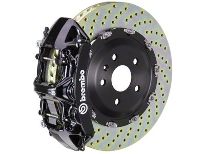 Brembo GT Series 6-Piston Front Big Brake Kit with 15-Inch 2-Piece Cross Drilled Rotors; Black Calipers (11-23 5.7L HEMI Challenger)