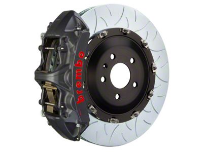 Brembo GT-S Series 6-Piston Front Big Brake Kit with 15-Inch 2-Piece Type 3 Slotted Rotors; Black Hard Anodized Calipers (11-23 5.7L HEMI Charger)