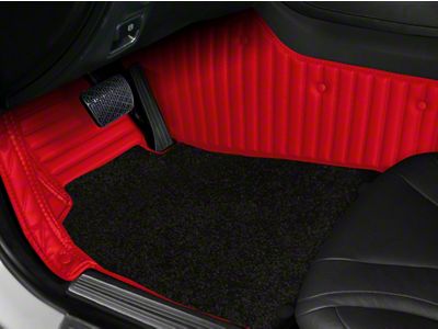 Double Layer Stripe Front and Rear Floor Mats; Base Full Red and Top Layer Black (08-23 Challenger)