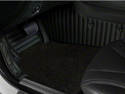 Double Layer Stripe Front and Rear Floor Mats; Base Layer Full Black and Top Layer black (08-23 Challenger)