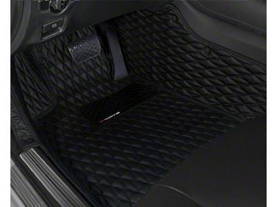 Single Layer Diamond Front and Rear Floor Mats; Black and Black Stitching (08-23 Challenger)