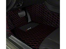Single Layer Diamond Front and Rear Floor Mats; Black and Red Stitching (11-23 Charger)