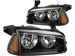 Factory Style Headlights with Amber Corners; Black Housing; Clear Lens (06-10 Charger)