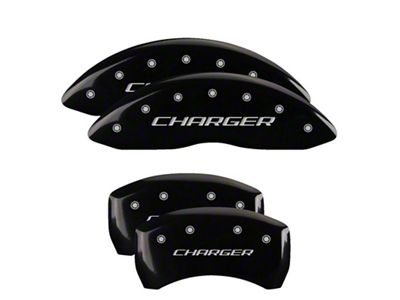 MGP Black Caliper Covers with Charger Logo; Front and Rear (06-10 Charger Base, SE, SXT)