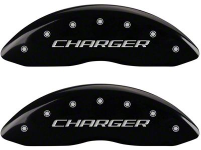 MGP Black Caliper Covers with Charger Logo; Front and Rear (06-10 Charger Daytona R/T, R/T)