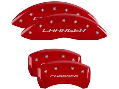 MGP Red Caliper Covers with Charger Logo; Front and Rear (06-10 Charger Base, SE, SXT)