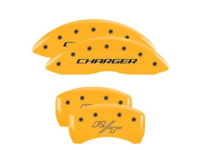 MGP Yellow Caliper Covers with Charger and R/T Logo; Front and Rear (06-10 Charger Daytona R/T, R/T)