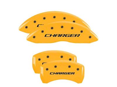 MGP Yellow Caliper Covers with Charger Logo; Front and Rear (06-10 Charger Base, SE, SXT)