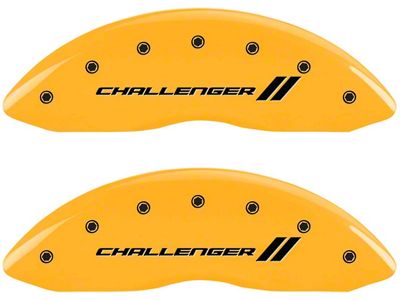 MGP Yellow Caliper Covers with Challenger Stripes Logo; Front and Rear (06-10 Charger Daytona R/T, R/T)