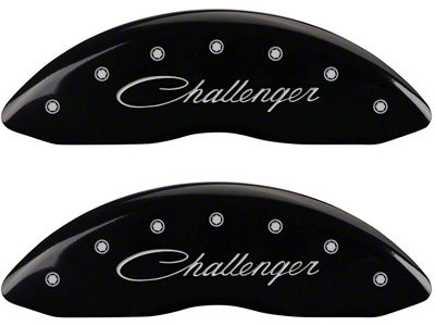 MGP Black Caliper Covers with Cursive Challenger Logo; Front and Rear (06-10 Charger Daytona R/T, R/T)