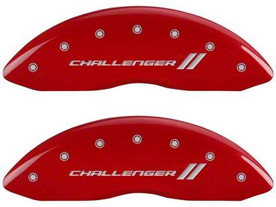 MGP Red Caliper Covers with Challenger Stripes Logo; Front and Rear (06-10 Charger Base, SE, SXT)