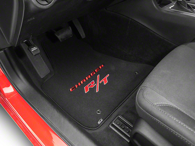 Lloyd Velourtex Front Floor Mats with Red R/T Logo; Black (11-23 RWD Charger)