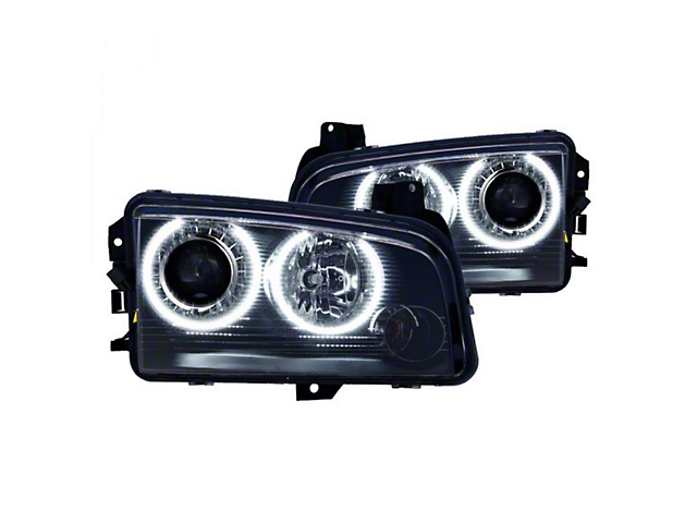 Oracle OE Style Headlights with LED Halo; Black Housing; Clear Lens (08-10 Charger w/ Factory HID Headlights)
