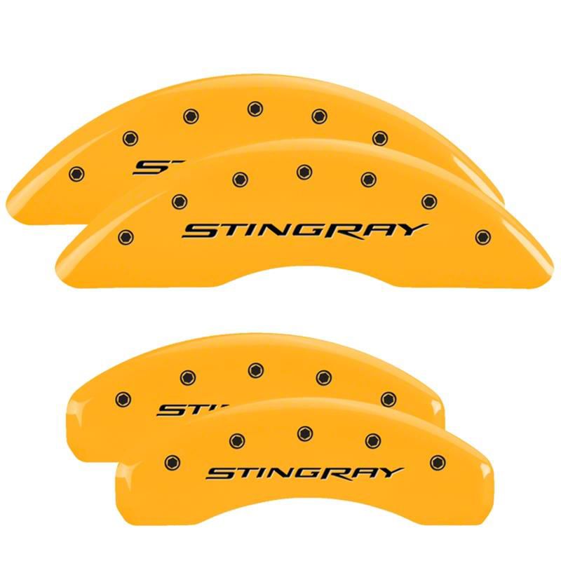 MGP Corvette Yellow Caliper Covers with Stingray Logo; Front and Rear